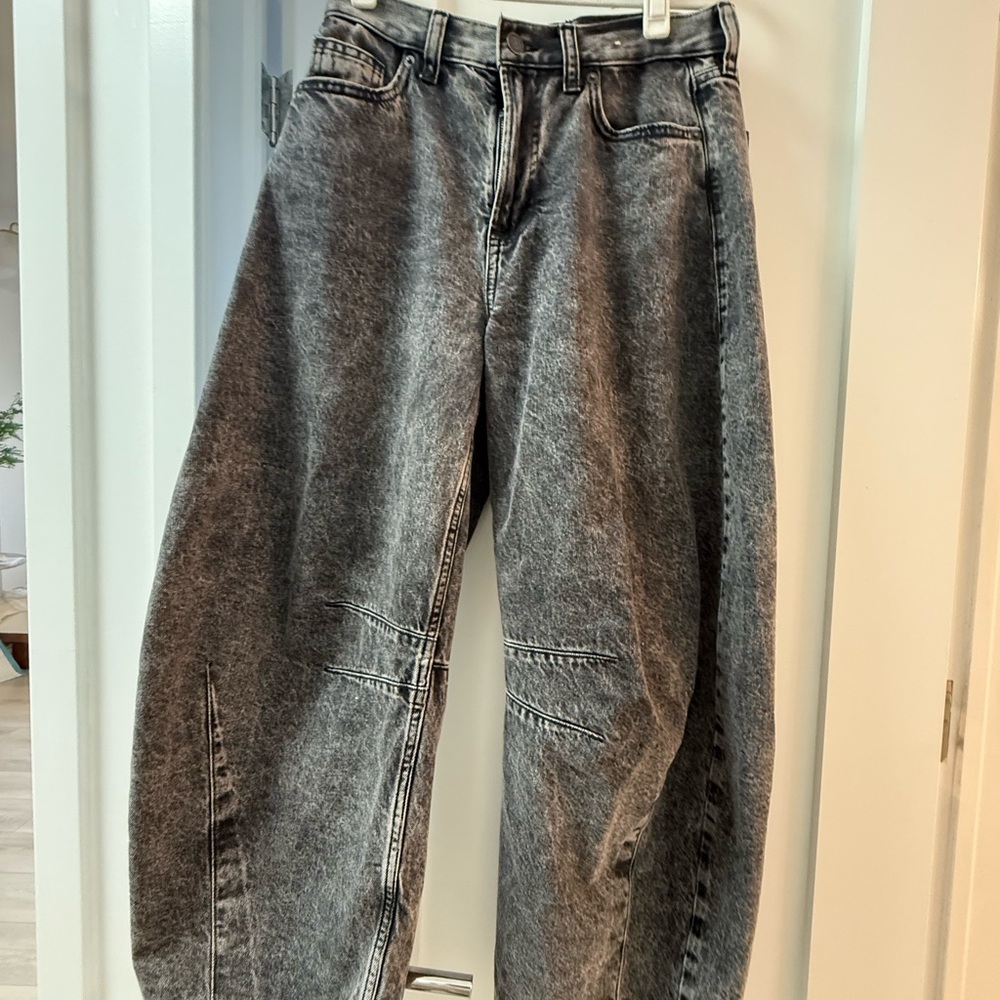 GAP Acid Wash High Mid Rise Baggy Jeans - Grey Black
